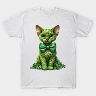 Clover Devon Rex Cat St Patricks Day T-Shirt